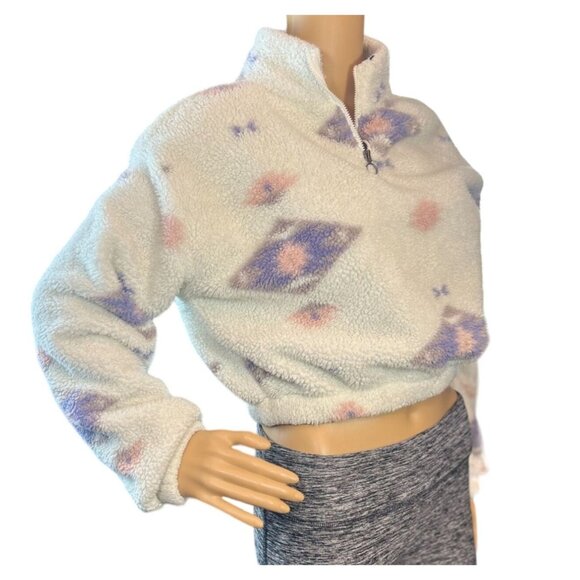(5 for $25) SO 1/4 Zip White Sherpa Pullover in Girly Tribal Print Size Small - Picture 2 of 5